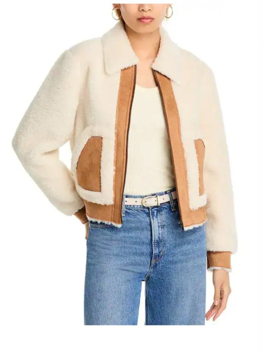 AQUA Faux Shearling Jacket Size Cream/Tan M